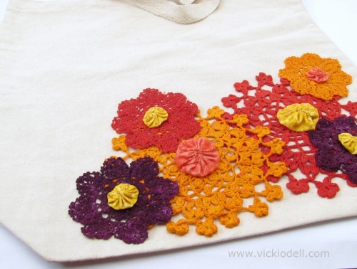 consumer crafts, crafts unleashed, Dyed Doily and Yo-Yo Tote Bag
