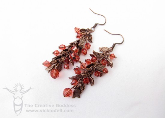 Leaf Chain Copper and Coral Earrings