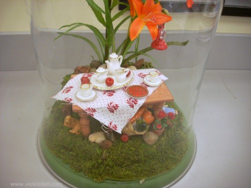 glass cloche, miniatures, doll house