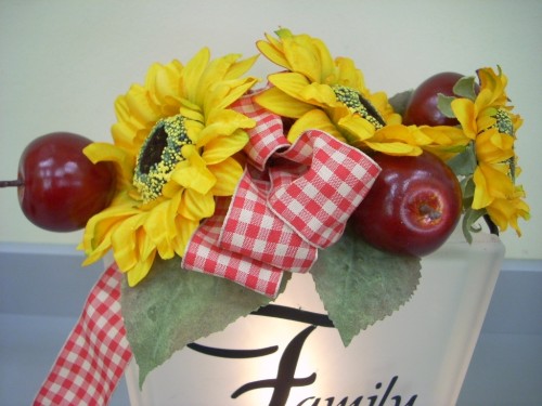 Fall Crafts - Krafty Block (Glass Block) with Sunflowers, Apples and Ribbon