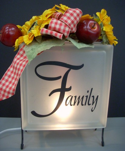 Fall Crafts - Krafty Block (Glass Block) with Sunflowers, Apples and Ribbon