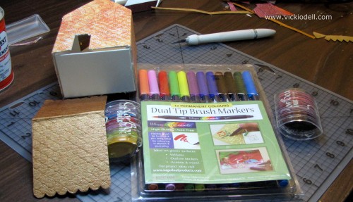 sizzix die cut house, brush tip markers, K & Company