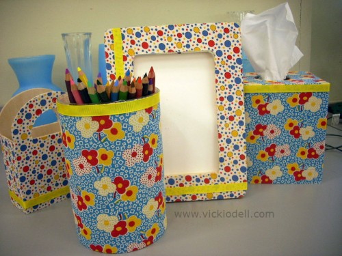 Colorful Desk Organizers with Mod Podge and Fabric