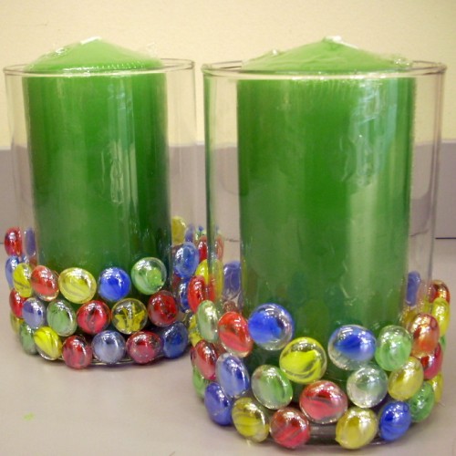 Party Decor: Glass Cylinder Vase and Flat Backed Marbles