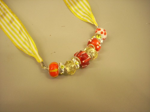 Jewelry Making: Necklace with Large Hole Glass Beads and Ribbon