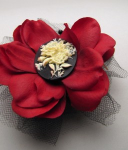 Mixed Media Accessories - Silk Rose and Cameo Brooch (Corsage)