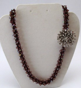 Spiral Seed Bead Necklace with Vintage Brooch