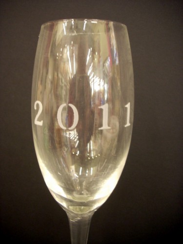 New Year's Even Champagne Glasses with Armour Etch