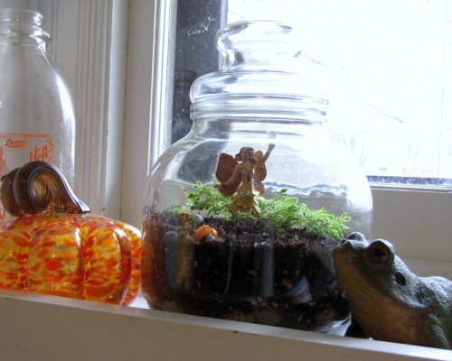 Thrifting Thursday - Winter Fairy Garden in a Glass Cookie Jar