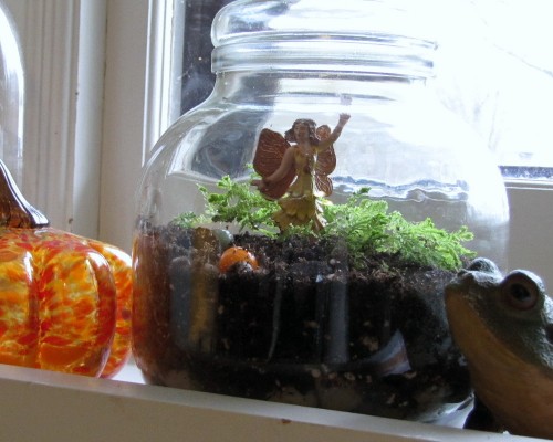 Thrifting Thursday - Winter Fairy Garden in a Glass Cookie Jar