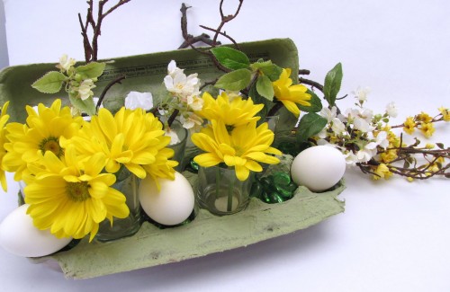 Egg Carton Spring Floral Vignette