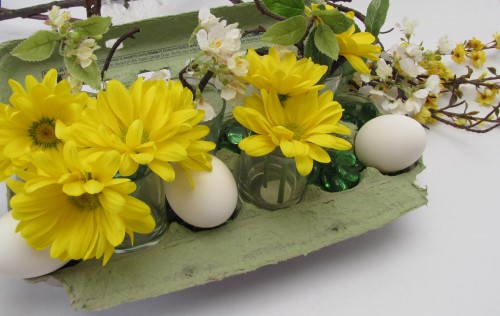 Egg Carton Spring Floral Vignette