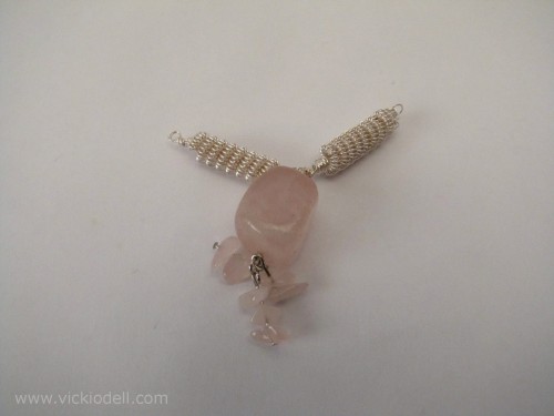 Coiled wire beads, rose quartz beads, pendant, 
