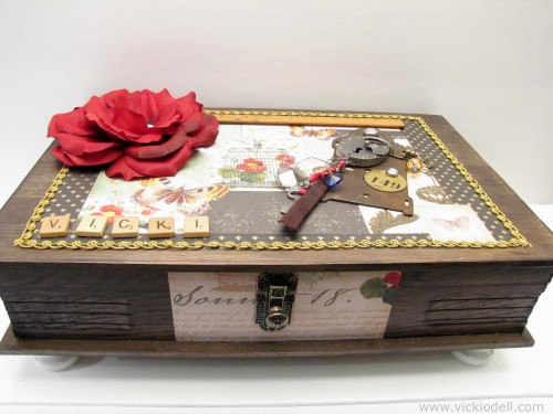 mixed media box, composite flower, industrial chic, vintage treasures