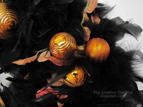 An Easy to Make Halloween Wreath with Orange Christmas Ornaments