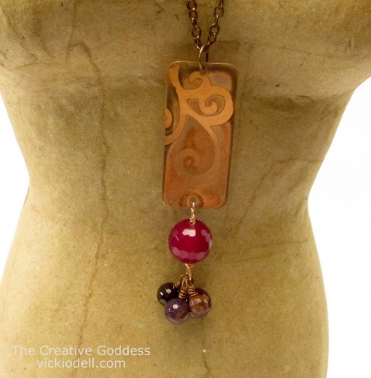 Etched Copper and Agate Necklace