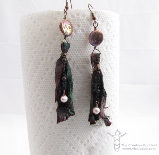 Recycled Sari and Pearl Earrings